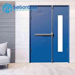 Cửa Thép Chống Cháy 2P1G1 xanh duong